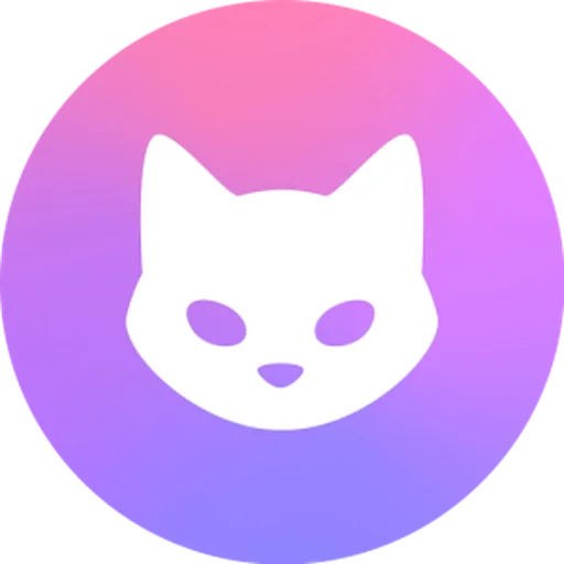 Clash Verge Rev 软件图标，粉紫渐变圆底的白色猫脸