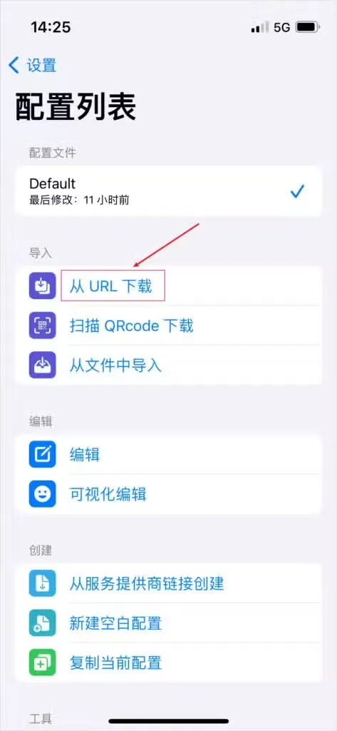 Stash 配置列表页选择从 URL 下载导入订阅