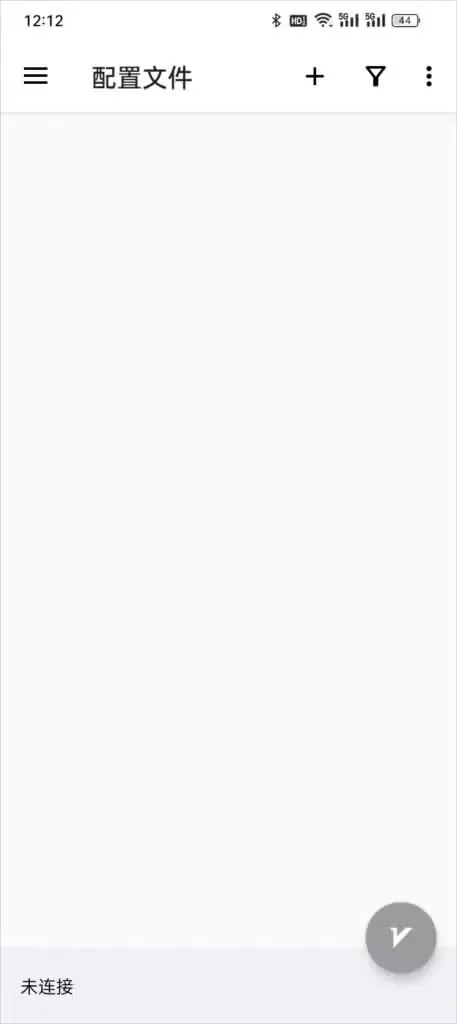 v2rayNG 安卓版主界面配置文件列表，右下角是连接按钮